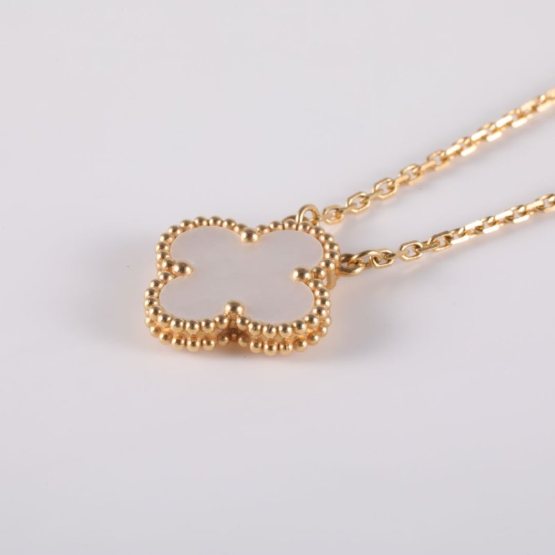 Van Cleef & Arpels VintageAlhambra中號單花項鏈新扣18K黃金/白貝母項鏈黃金項鍊-2