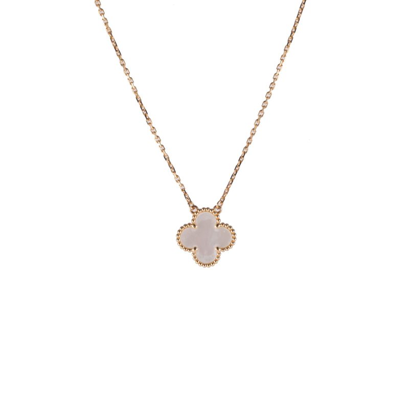 Van Cleef & Arpels VintageAlhambra中號單花項鏈新扣18K黃金/白貝母項鏈黃金項鍊-0