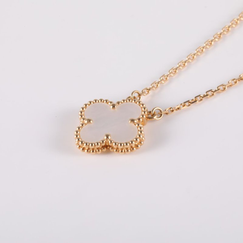 Van Cleef & Arpels VintageAlhambra中號單花項鏈新扣18K黃金/白貝母項鏈黃金項鍊-1