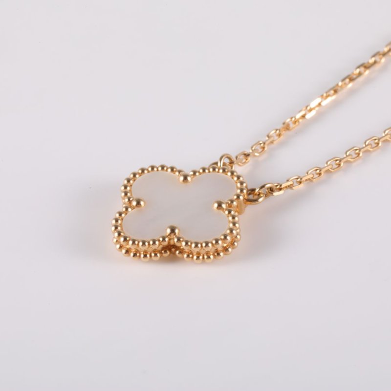 Van Cleef & Arpels VintageAlhambra中號單花項鏈新扣18K黃金/白貝母項鏈黃金項鍊-2