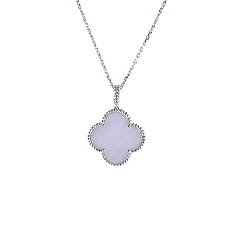 Van Cleef & Arpels 18K白金紫玉髓白金大花毛衣鏈24年18K/項鍊-0