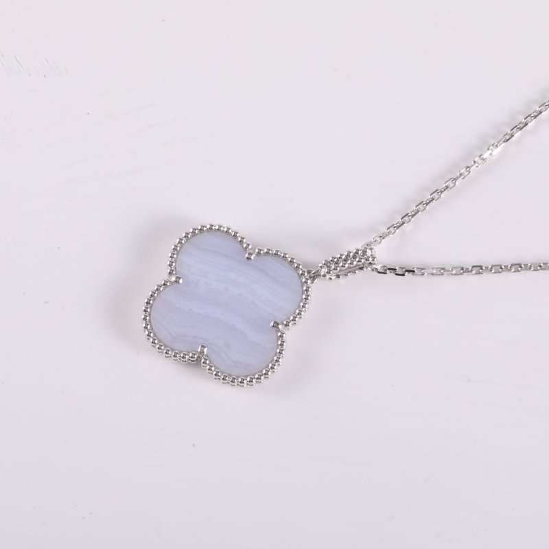 Van Cleef & Arpels 18K白金紫玉髓白金大花毛衣鏈24年18K/項鍊-2