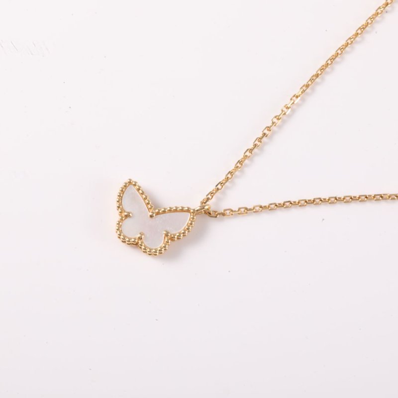 Van Cleef & Arpels SweetAlhambra小號蝴蝶項鏈18K黃金/白貝母項鏈黃金項鍊-2