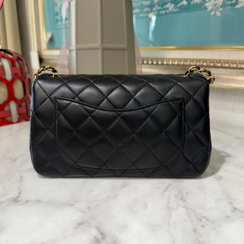 Chanel黑牛皮菱格紋COCO20金球金釦下蓋肩斜口蓋包AS1787-1