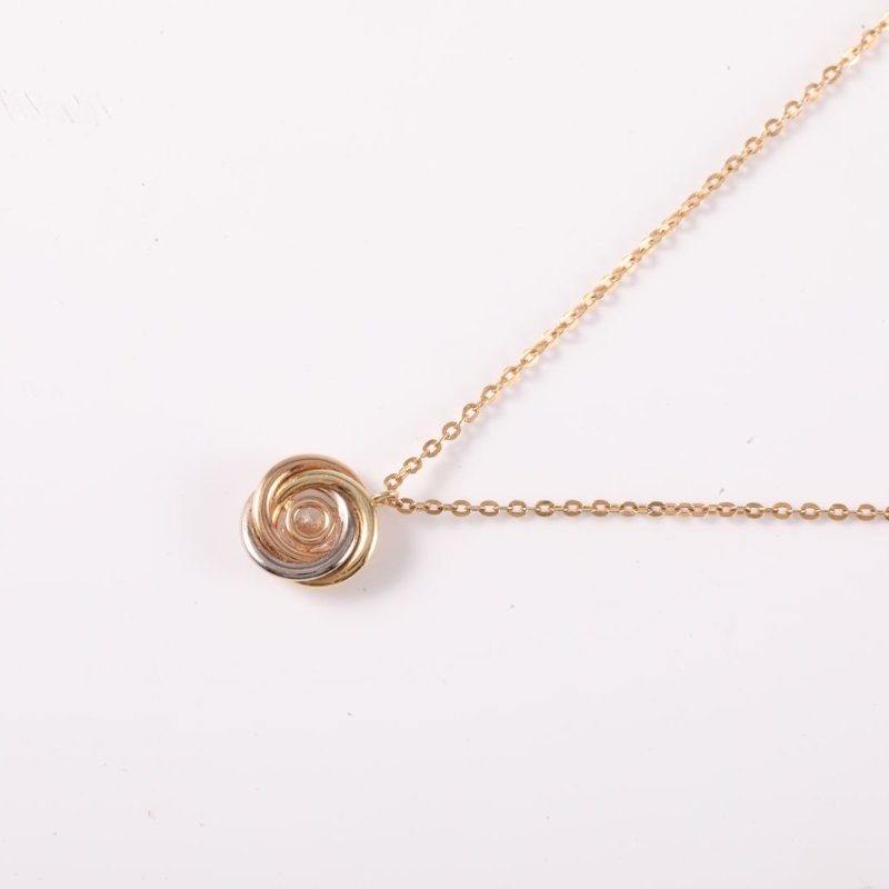 Cartier 18K黃金18K白金18K玫瑰金鑽石Trinity三色單鑽項鏈///項鍊-2