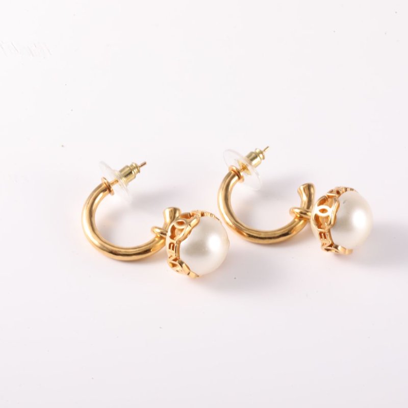 CHANEL 合金23K珍珠環繞雙CLOGO耳環耳圈耳環-4