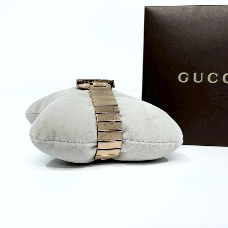 GUCCI玫瑰金珍珠母貝面雙G造型手錶YA133515-2