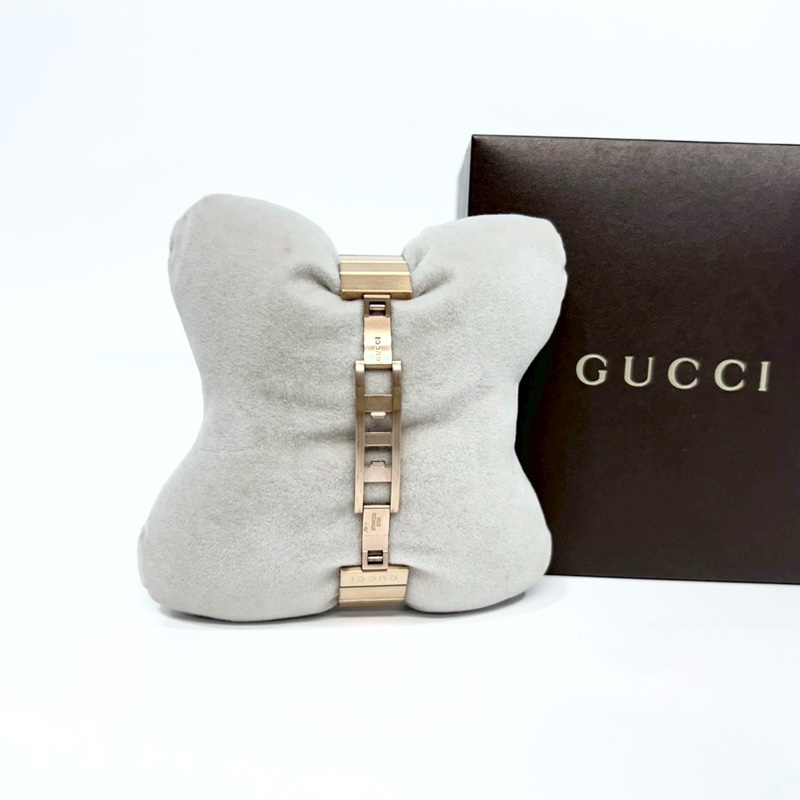 GUCCI玫瑰金珍珠母貝面雙G造型手錶YA133515-5