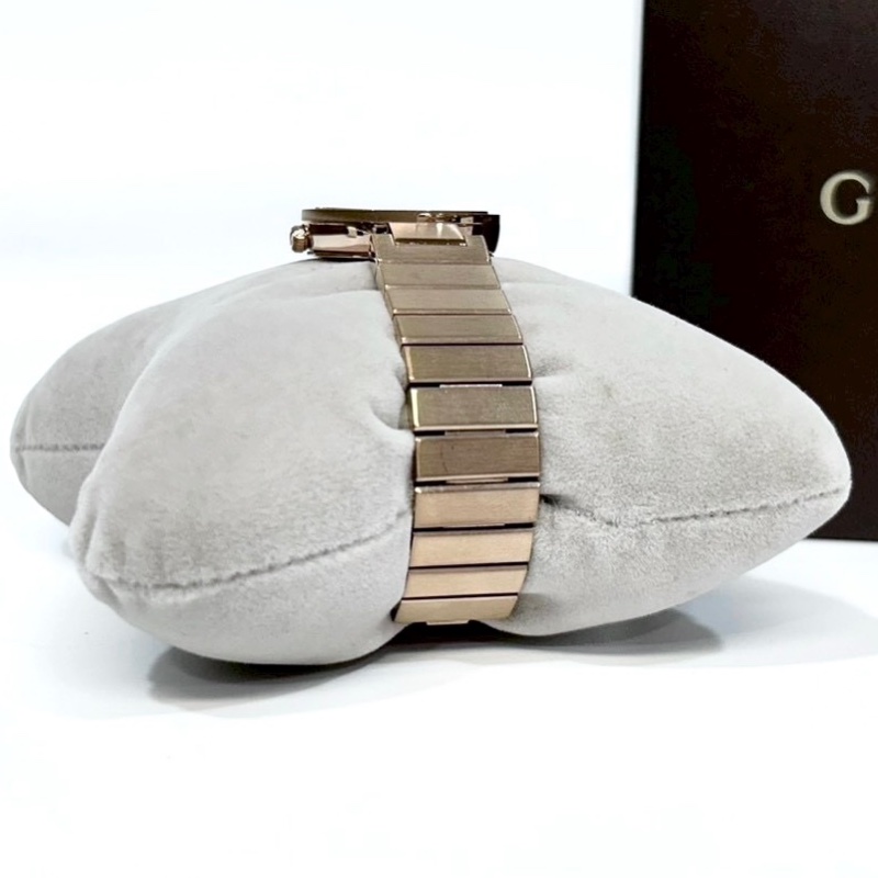 GUCCI玫瑰金珍珠母貝面雙G造型手錶YA133515-6