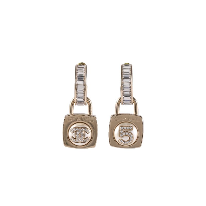 CHANEL 合金23S五號方塊拼排鑽耳環耳釘耳環-0