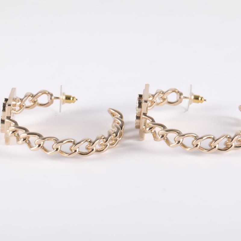 CHANEL 合金23P雙CLOGO方塊耳圈耳環耳環-2