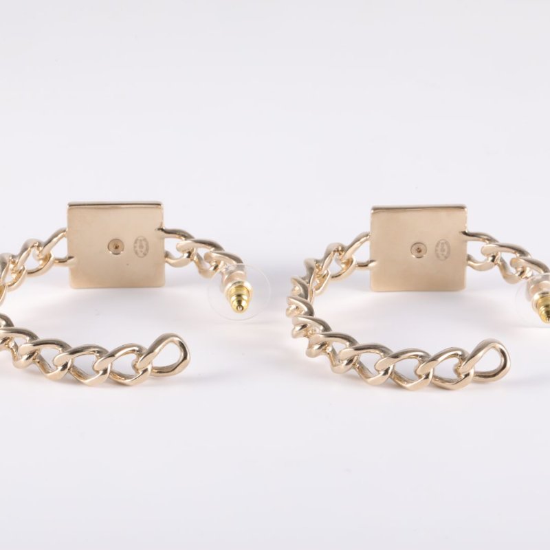 CHANEL 合金23P雙CLOGO方塊耳圈耳環耳環-3