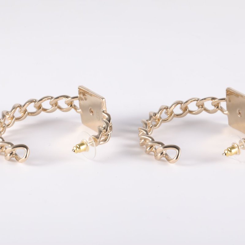 CHANEL 合金23P雙CLOGO方塊耳圈耳環耳環-4