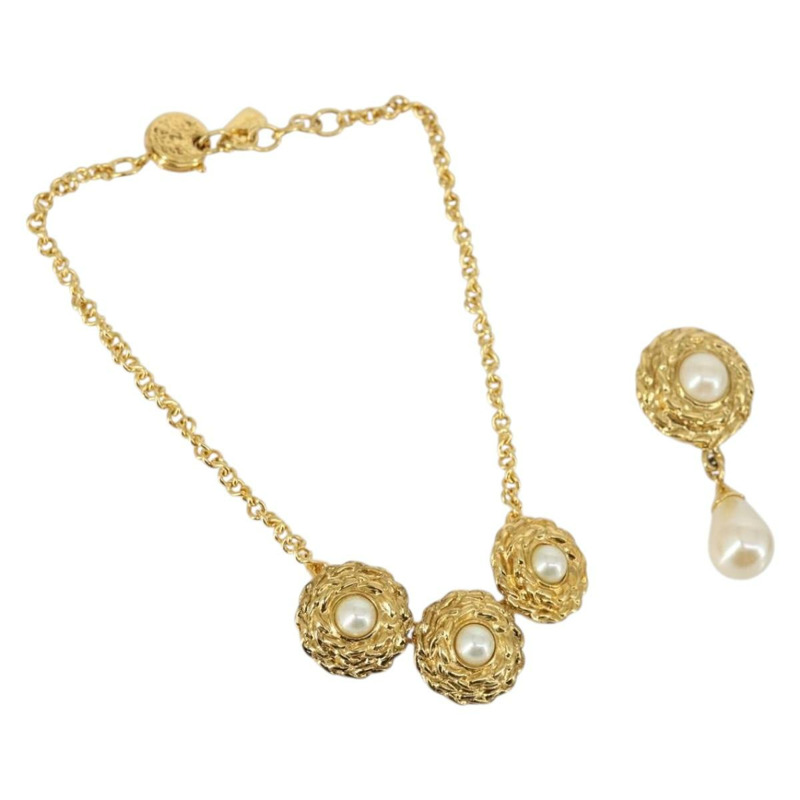 【日本直送】SAINT LAURENT 項鍊胸針金屬兩件套 金色 Auth bs29380-0