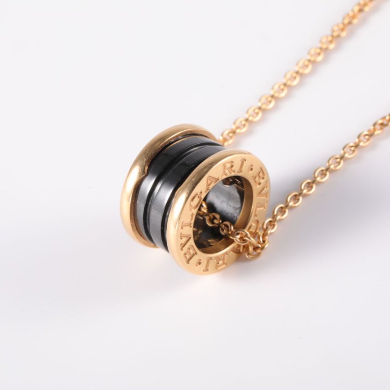 BVLGARI B.ZERO1彈簧項鏈三環扣18K玫瑰金/黑陶瓷項鏈玫瑰金項鍊-1