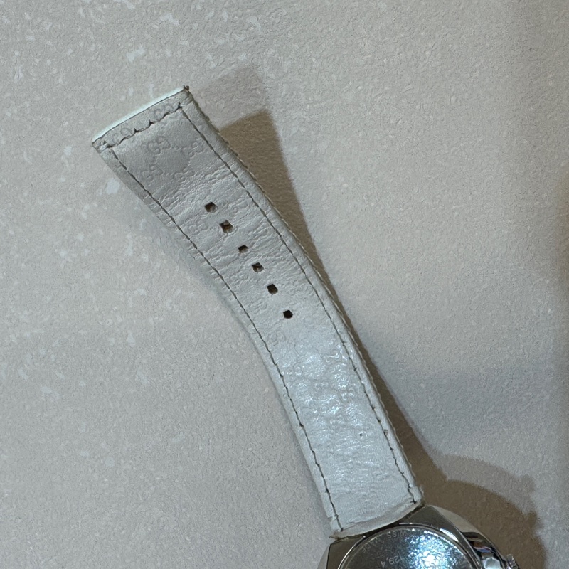 GUCCI白色銀邊綠紅綠織帶手錶YA129411-11