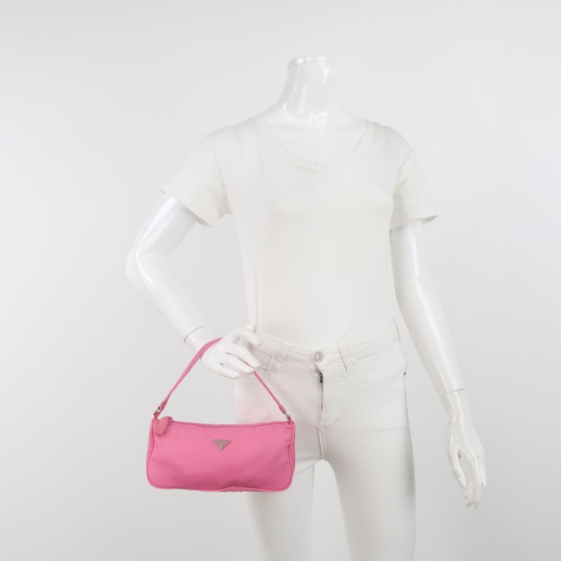Prada 尼龍布純色三角徽標手提包-5