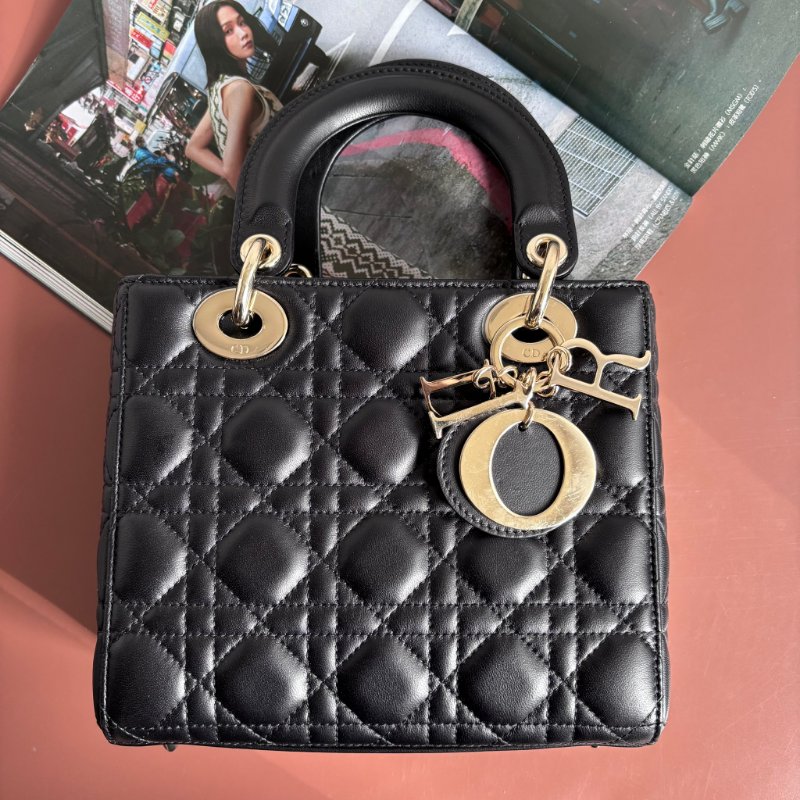 ::Christain Dior:: Lady Dior My ABCDior 小型包款 黛妃包 黑色手提包 斜背包 Cannage 籐格紋羊皮-0