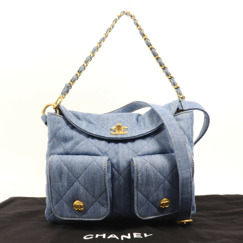 CHANEL 牛仔布Hobo Hand Bag金扣手挽肩背兩用袋-13
