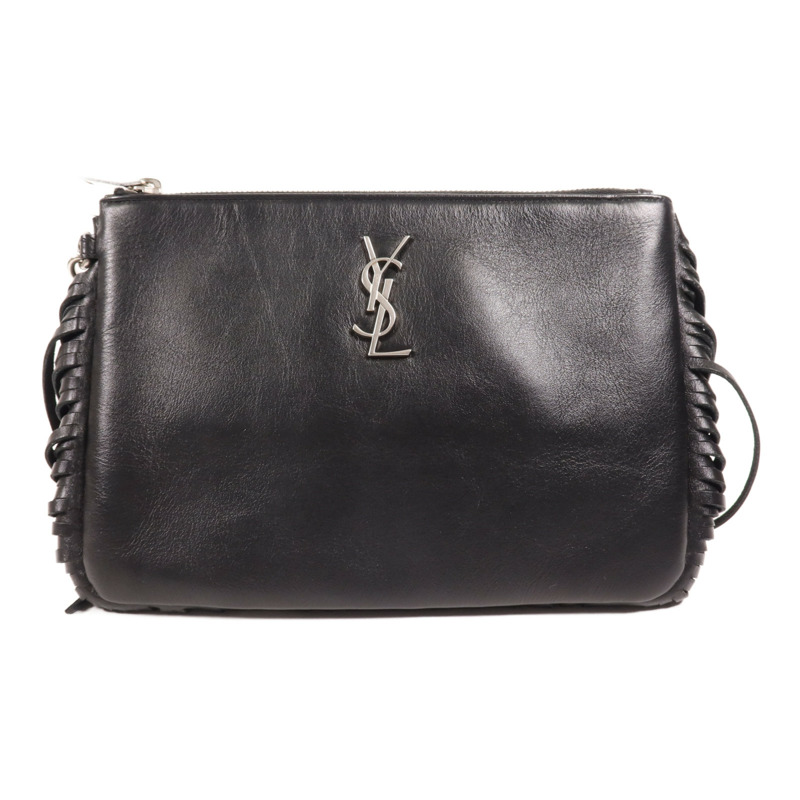 SAINT LAURENT 羊皮皮革Hand Bag銀扣手拿包-0