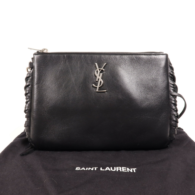 SAINT LAURENT 羊皮皮革Hand Bag銀扣手拿包-13