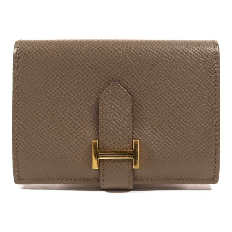 HERMES Epsom皮革Bearn Card Case金扣卡片套Etain-0