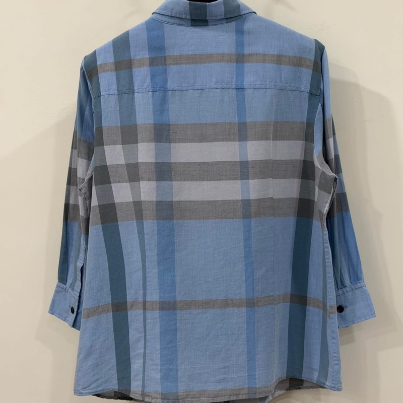 Burberry 倫敦 藍格棉麻八分袖襯衫-1