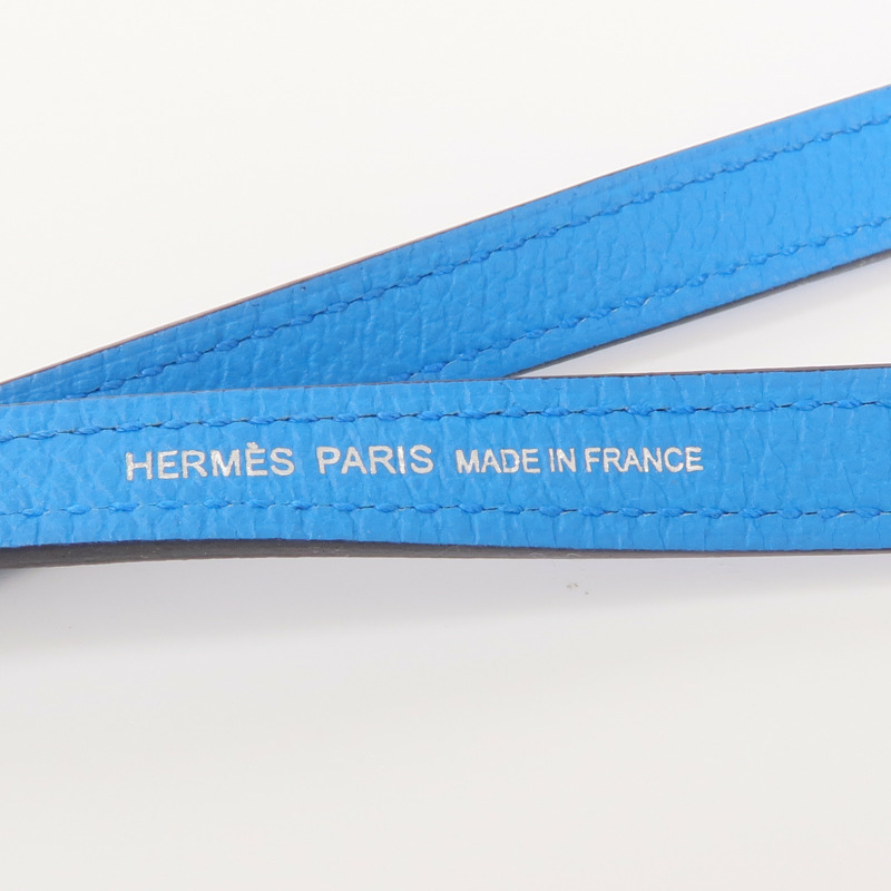 HERMES Evercolor皮革Strap銀扣掛飾 Bleu Frida-5