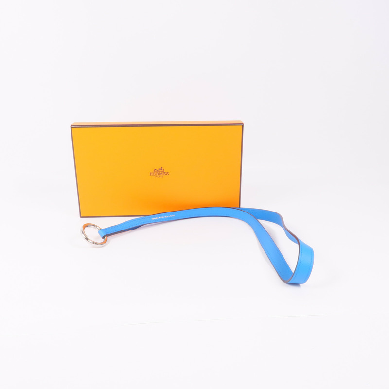 HERMES Evercolor皮革Strap銀扣掛飾 Bleu Frida-8