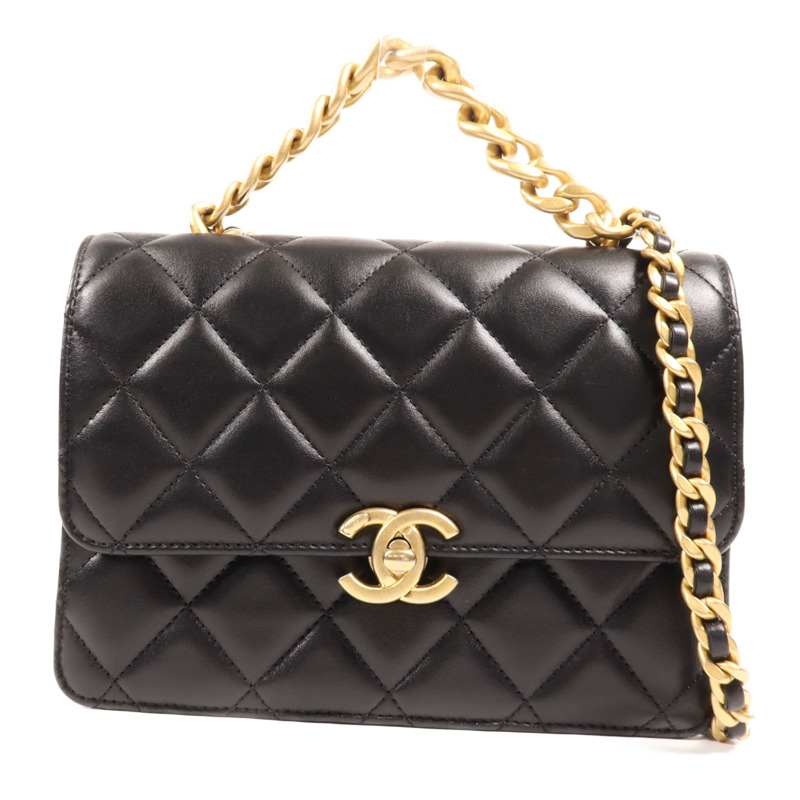 CHANEL 羊皮皮革Shoulder Bag金扣手挽肩背兩用袋-0