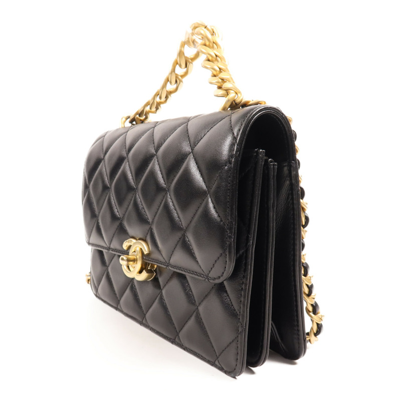 CHANEL 羊皮皮革Shoulder Bag金扣手挽肩背兩用袋-2