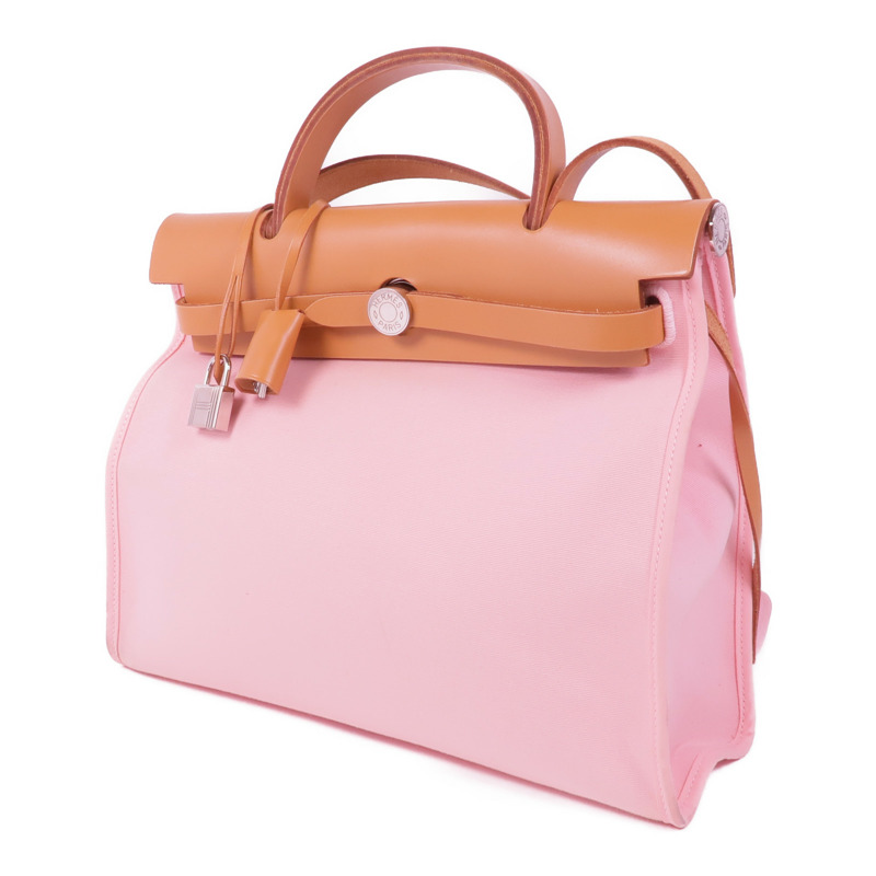 HERMES 帆布Herbag PM銀扣手挽肩背兩用袋Rose Sakura-2