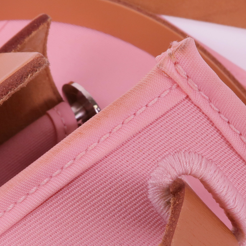 HERMES 帆布Herbag PM銀扣手挽肩背兩用袋Rose Sakura-15
