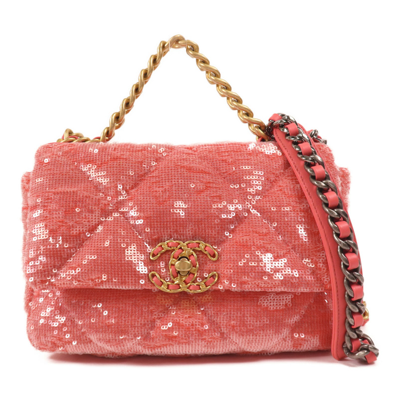 CHANEL 亮片Chanel 19 Sequin Flap Bag金扣手挽肩背兩用袋-0