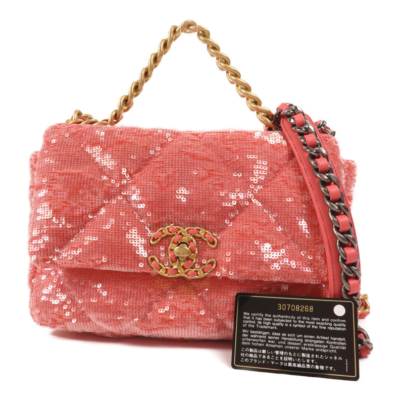 CHANEL 亮片Chanel 19 Sequin Flap Bag金扣手挽肩背兩用袋-13