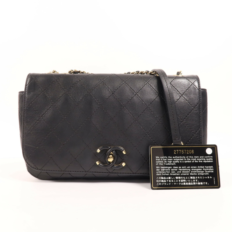 CHANEL 牛皮皮革Chain Shoulder金扣鏈帶肩背袋-9