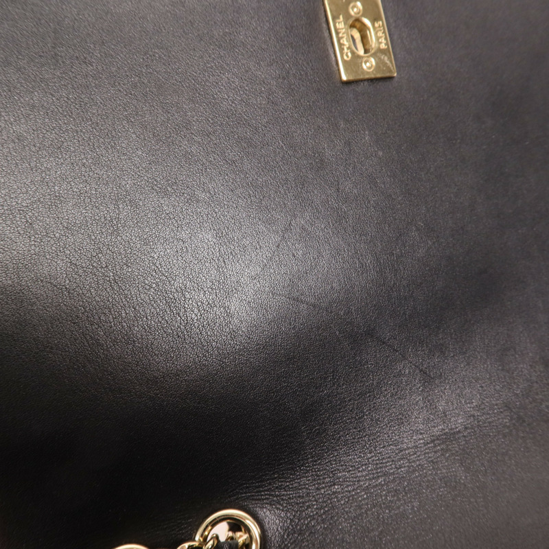 CHANEL 牛皮皮革Chain Shoulder金扣鏈帶肩背袋-14