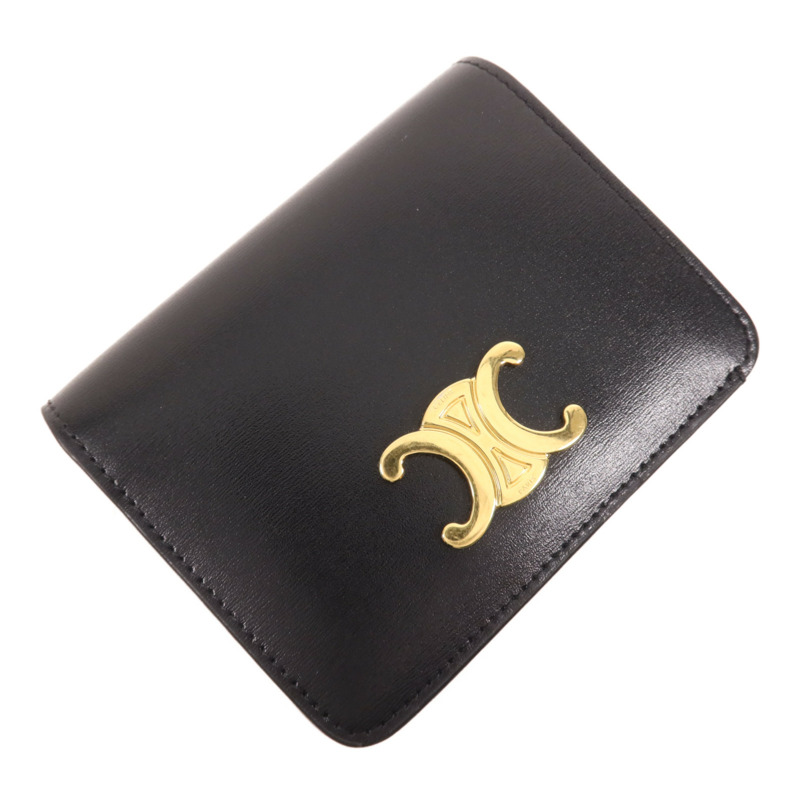CELINE 牛皮皮革Triomphe Compact Wallet金扣錢包-2