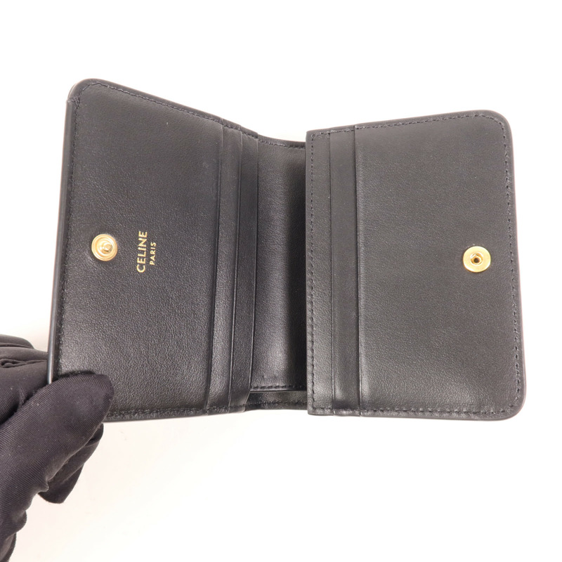 CELINE 牛皮皮革Triomphe Compact Wallet金扣錢包-5