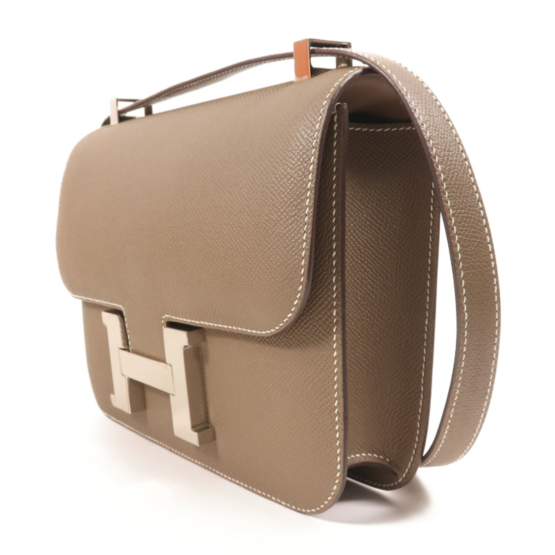 HERMES Epsom皮革Constance 24銀扣肩背袋Etoupe-2