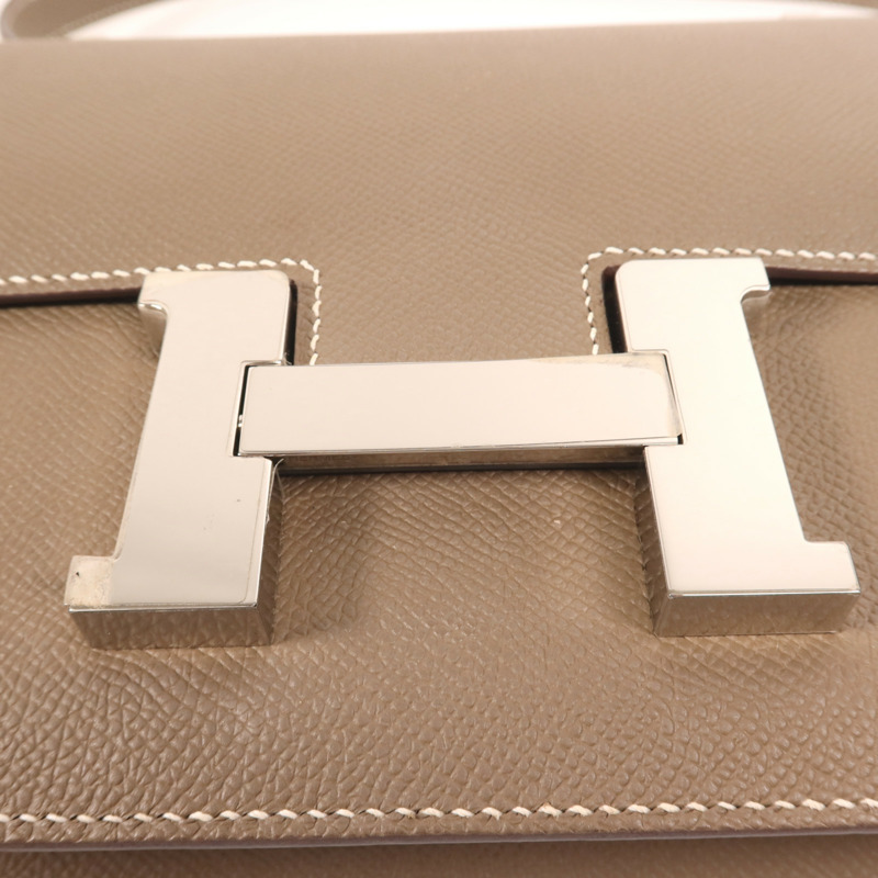 HERMES Epsom皮革Constance 24銀扣肩背袋Etoupe-5