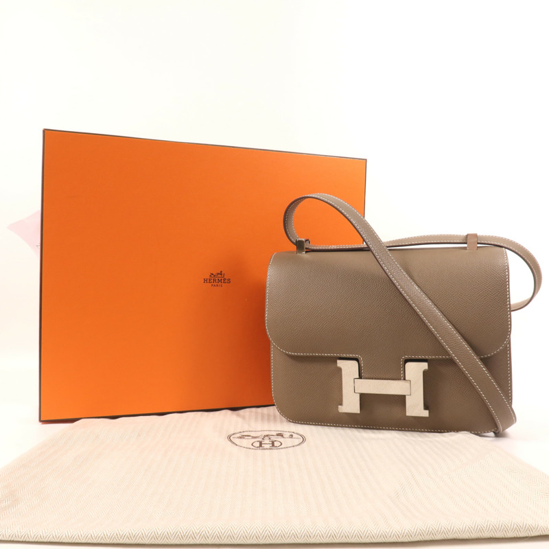 HERMES Epsom皮革Constance 24銀扣肩背袋Etoupe-19