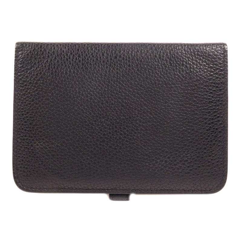 HERMES Togo皮革Dogon Compact銀扣錢包Noir-1