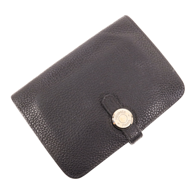 HERMES Togo皮革Dogon Compact銀扣錢包Noir-2