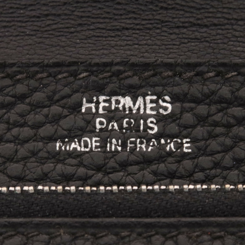 HERMES Togo皮革Dogon Compact銀扣錢包Noir-5