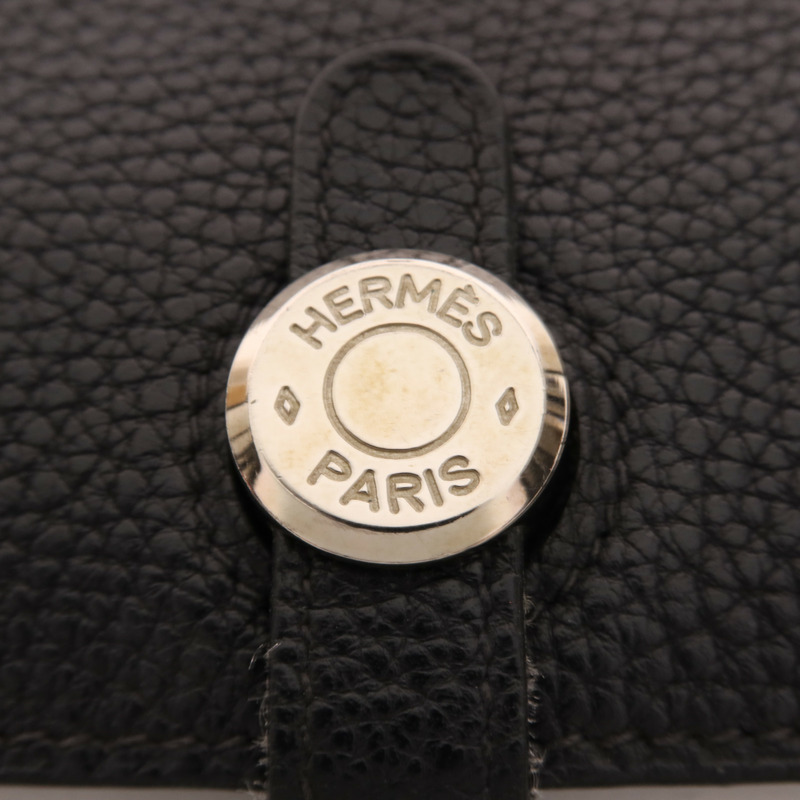 HERMES Togo皮革Dogon Compact銀扣錢包Noir-7