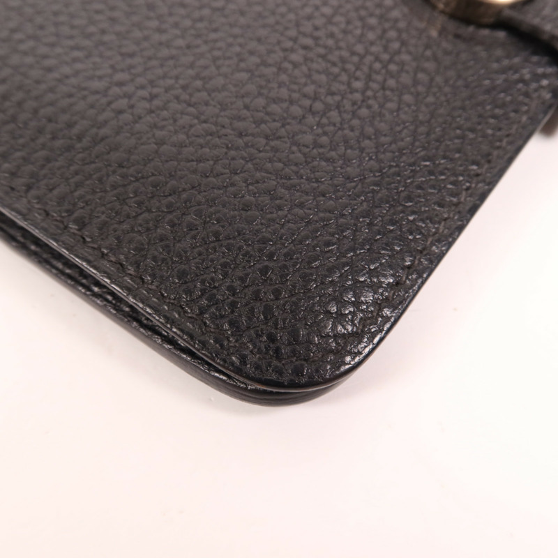 HERMES Togo皮革Dogon Compact銀扣錢包Noir-9