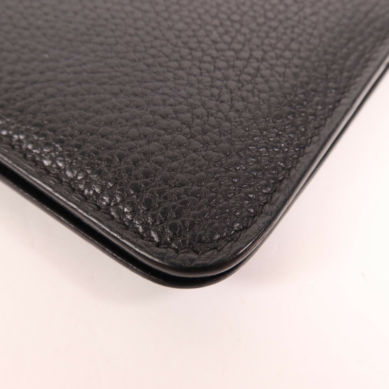 HERMES Togo皮革Dogon Compact銀扣錢包Noir-10