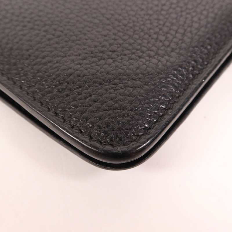 HERMES Togo皮革Dogon Compact銀扣錢包Noir-11