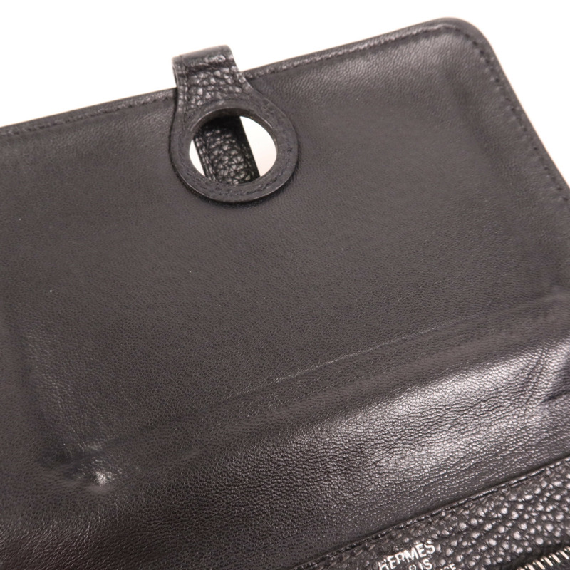 HERMES Togo皮革Dogon Compact銀扣錢包Noir-12